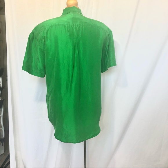 Vintage - 100% Silk Lime Green Button Up Shirt - Size S - Picture 2 of 5